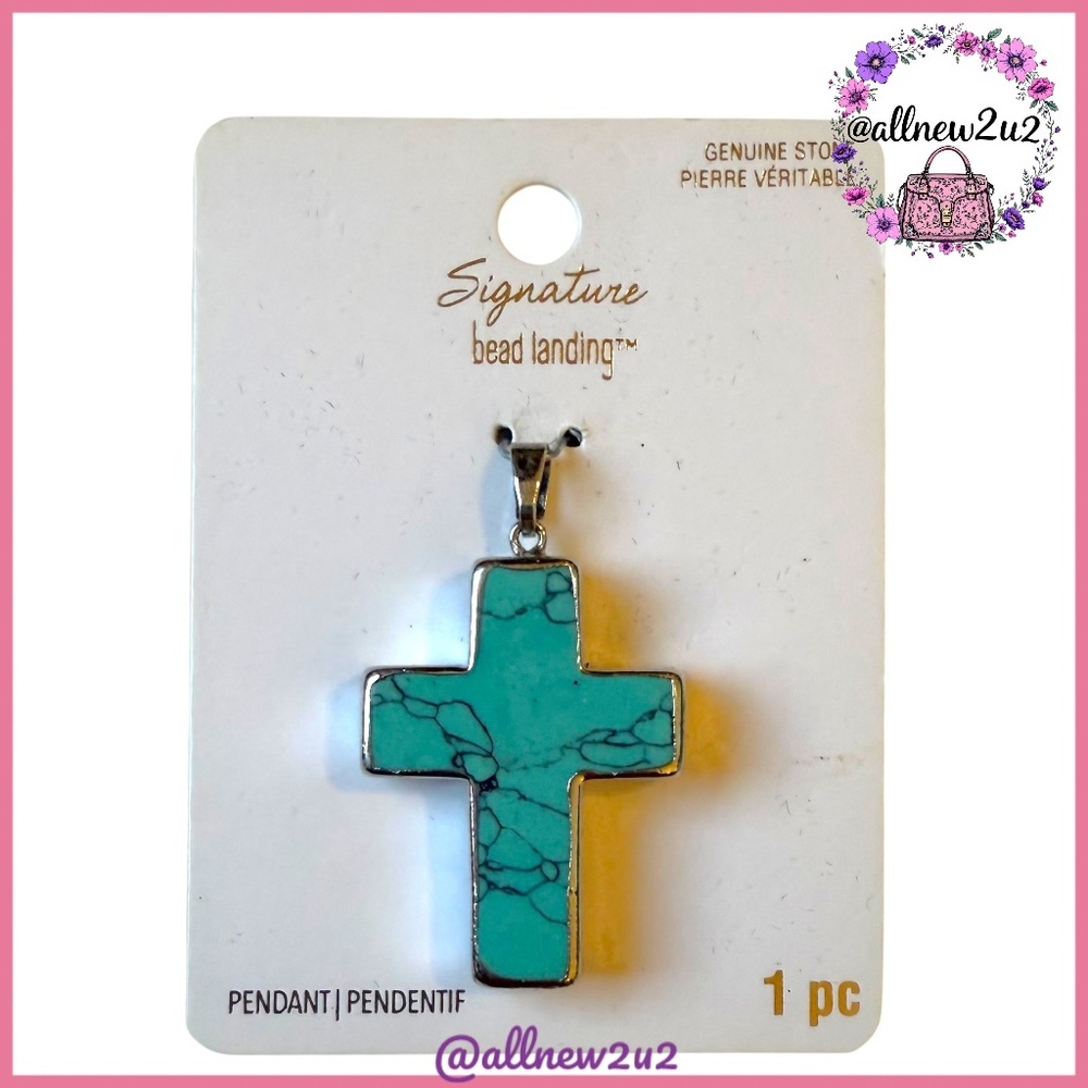 Bead Landing Cross Fashion Pendant Turquoise and Silver